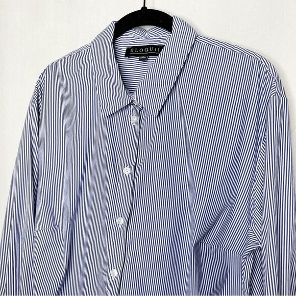 ELOQUII / blue white vertical stripe button down shirt / 14 - Picture 3 of 8